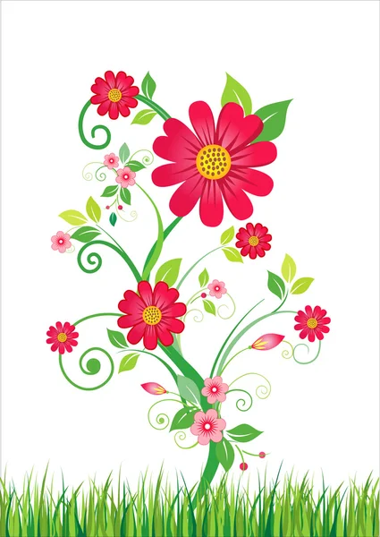 Flores y hierba. Ilustración vectorial — Vector de stock
