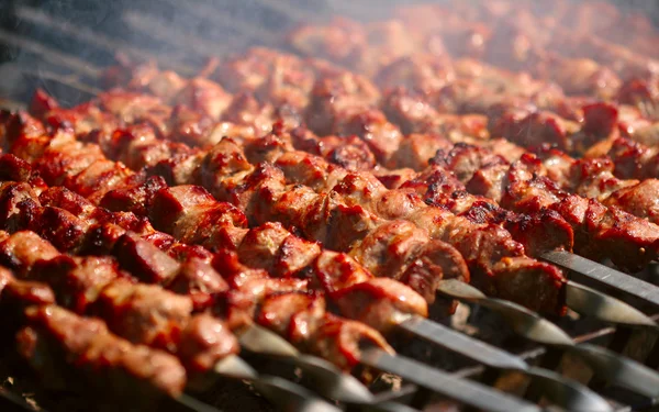 Kebab op de grill met rook — Stockfoto