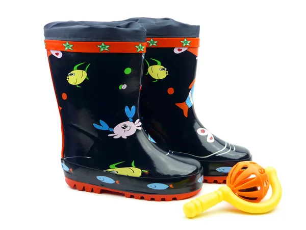 Blue Galoshes With a toy — Stock Photo, Image