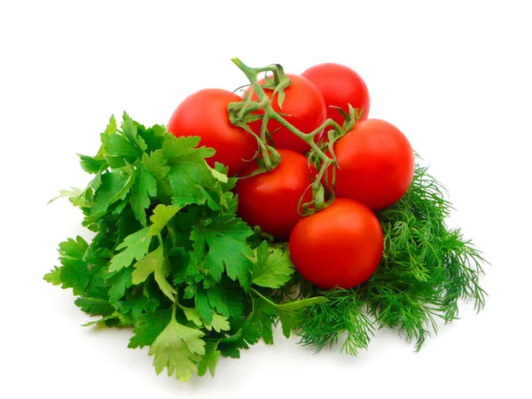 Dojrzałe pomidory i natką pietruszki — Zdjęcie stockowe