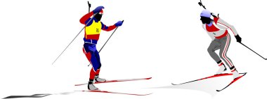 Biathlon guys silhouette. Vector illustr clipart