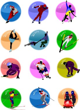 Winter sport silhouette icons. Vector il clipart