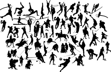 Collection of black and white sport silh clipart
