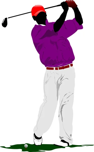 Golfeur frappant balle avec club de fer — Image vectorielle