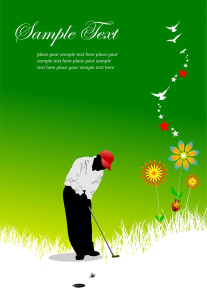 Καλοκαίρι πράσινο φόντο με imag παίχτης του γκολφ — Διανυσματικό Αρχείο