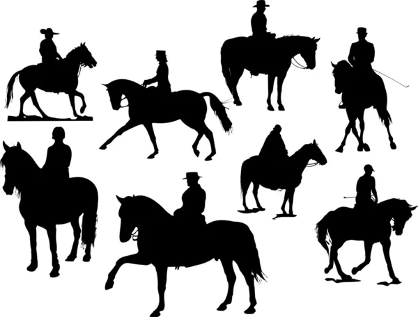 Eight horse rider silhouettes — Stock Vector