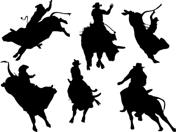 Seis siluetas de rodeo. Vector illustrati — Vector de stock