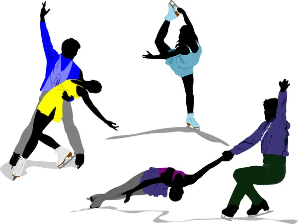 Figura patinaje siluetas de colores. Vect. — Archivo Imágenes Vectoriales
