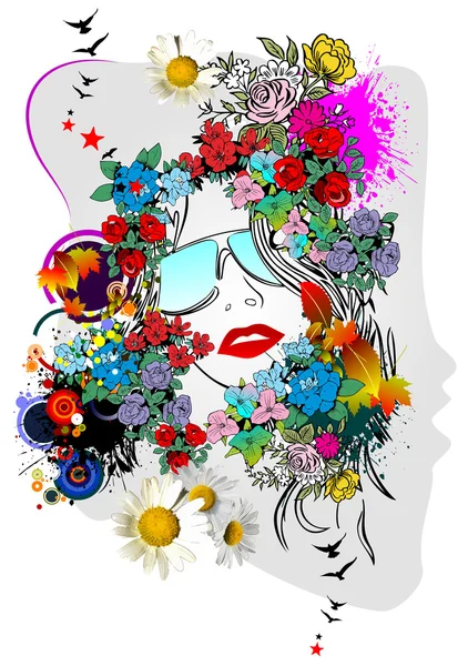 Květinové ženská silueta — Stockový vektor