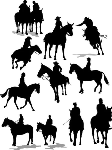 Horse riders silhouettes. Vector illustr — Stock Vector