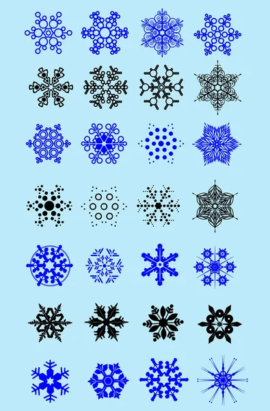 Conjunto de flocos de neve como elemento de design de inverno — Vetor de Stock