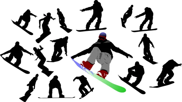 Adam siluetleri snowboard. vektör illust — Stok Vektör