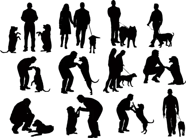 Silhouettes avec chien — Image vectorielle