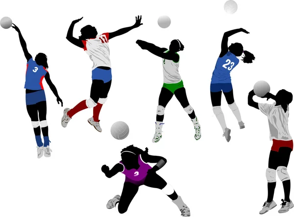 Set of volleyball women silhouettes — Stock Vector