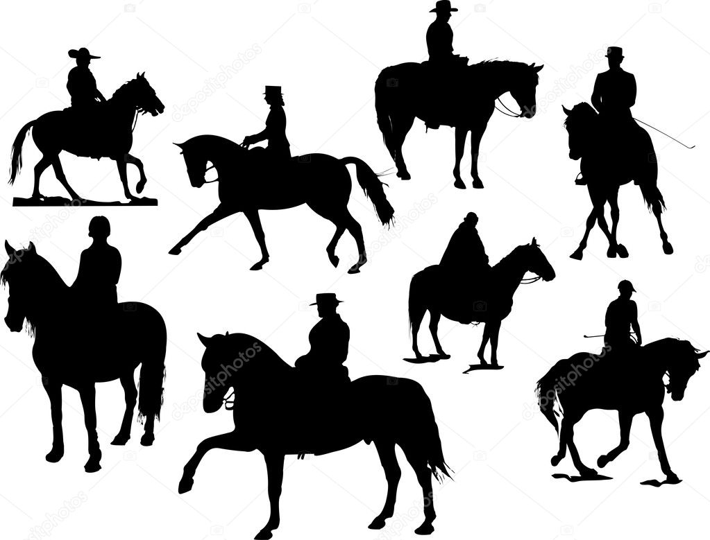 Eight horse rider silhouettes