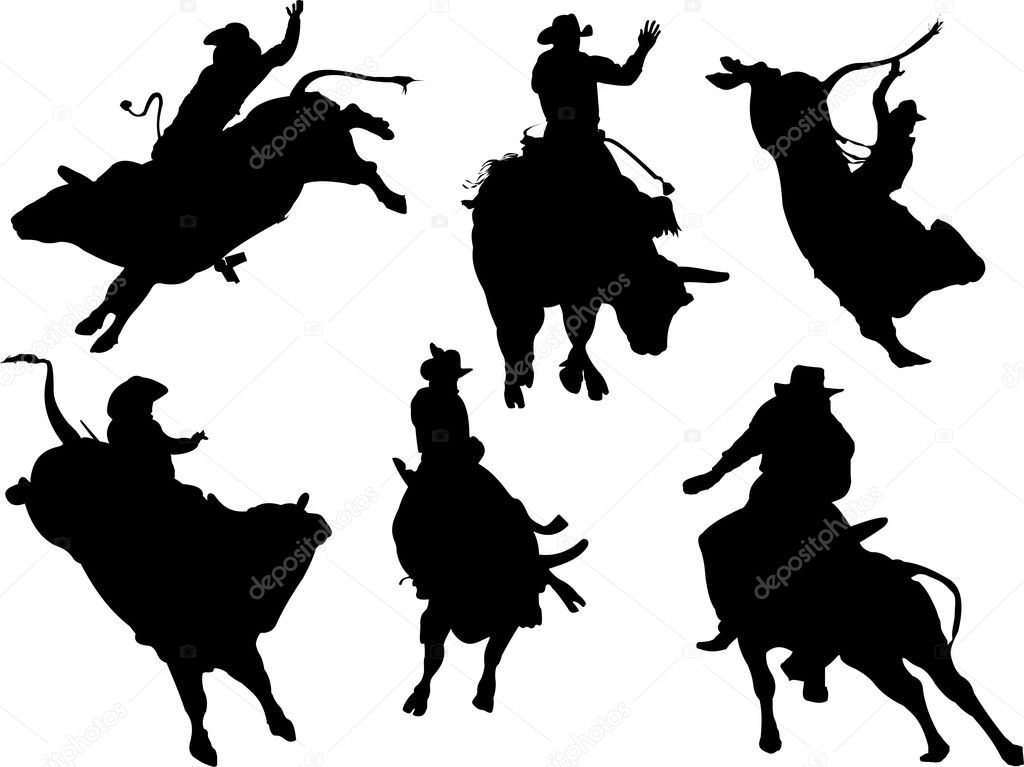 Six rodeo silhouettes. Vector illustrati