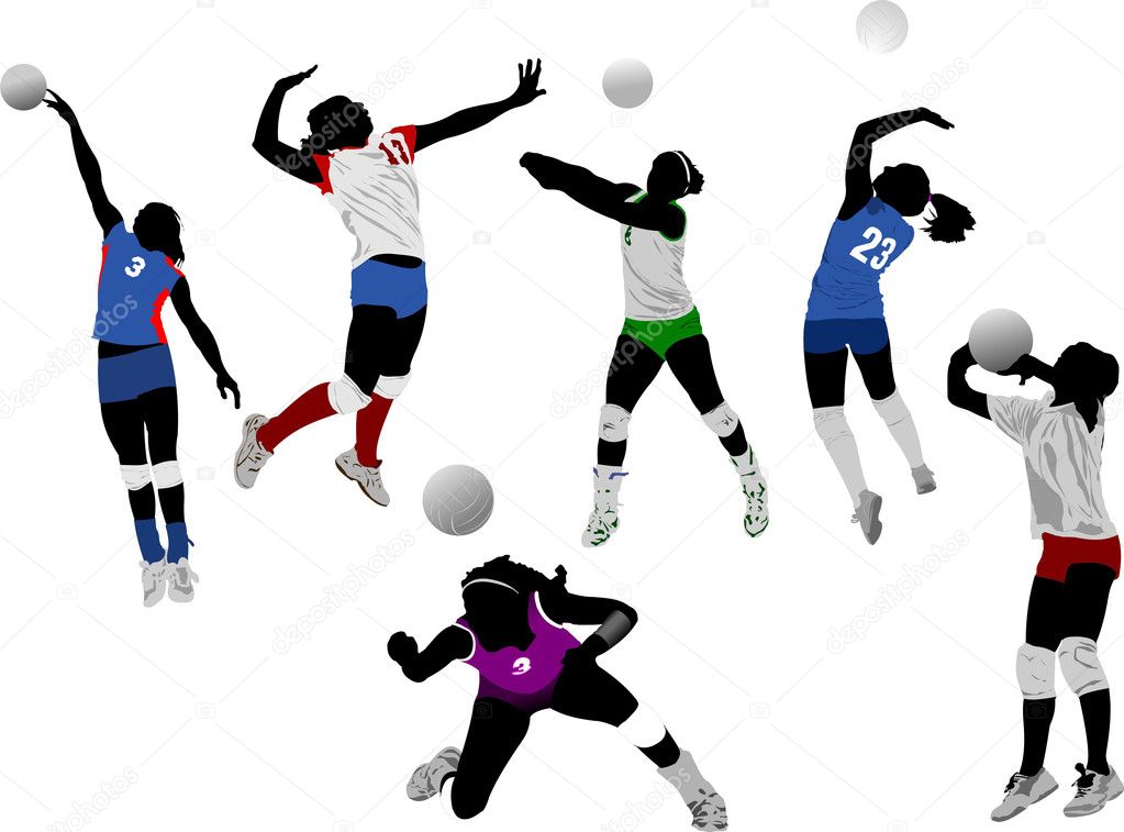 Set of volleyball women silhouettes