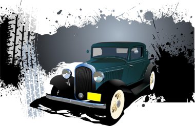 Grunge Banner with rarity car image. Vec clipart