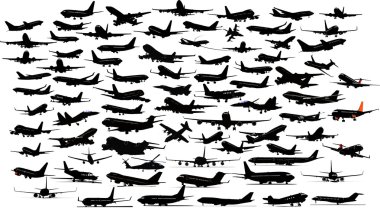 Ninety Airplane silhouettes. Vector illu clipart