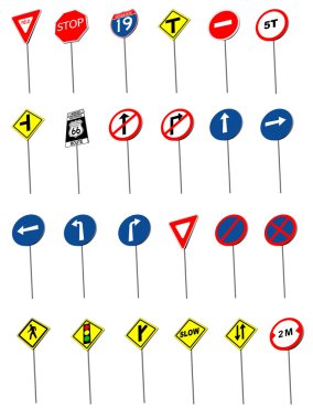 Yirmi dört trafik yol işareti sembolleri. v