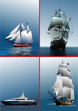 Four old sailing vessels. Vector illustr clipart