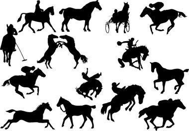 Fourteen horse silhouettes. Vector illus clipart