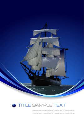 Marine background with sail ship. Vector clipart