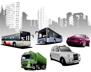 Five examples of city transport on urban clipart