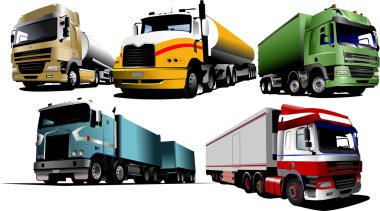 Five trucks on the road. Vector illustra clipart