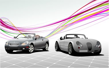 Two Gray car cabriolets on the road. Ve clipart