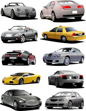 Ten cars on the road. Vector illustrati clipart