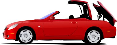 Red car cabriolet on the road. Vector i clipart