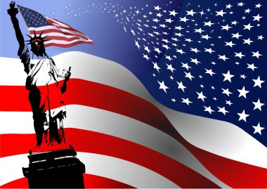 American flag with Liberty statue imag clipart