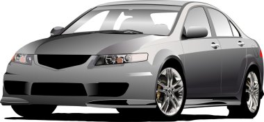 Gray (grey) car sedan on the road. Vect clipart