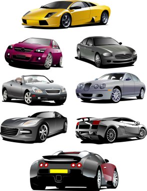 Eight cars on the road. Vector illustra clipart