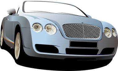 Blue car cabriolet on the road. Vector clipart