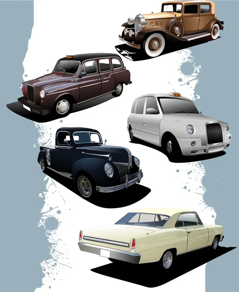 Fünf alte Autos. Retro. Vektorillustrationen — Stockvektor