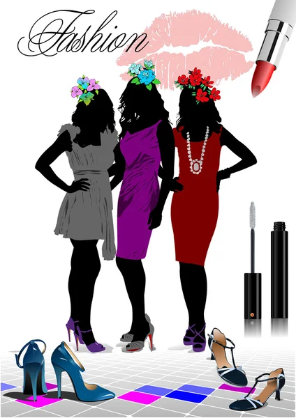Silhouette de femmes florales avec mode ima — Image vectorielle