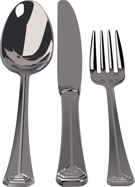 Silver set of spoon, knife, fork. Vector — Stock Vector