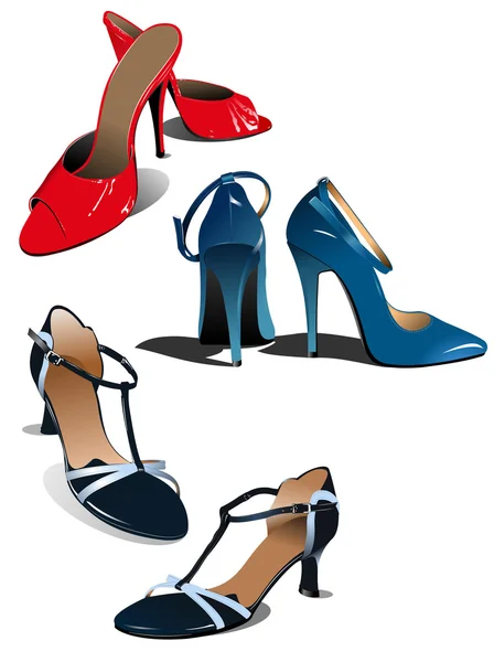 Три пари жіночого взуття моди. Векторні — стоковий вектор