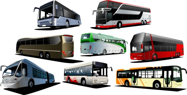 Восемь видов автобусов. Векторные иллюстрации — стоковый вектор
