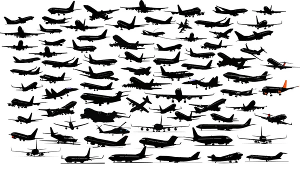 Noventa siluetas de avión. Vector illu — Archivo Imágenes Vectoriales
