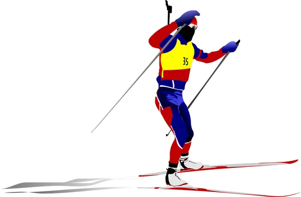 Biathlon corredor silhuetas coloridas. Vec — Vetor de Stock