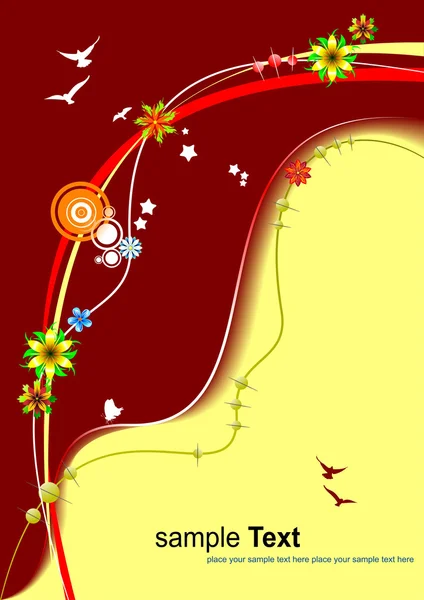 Bloemen rood-gele achtergrond. vector ziek — Stockvector