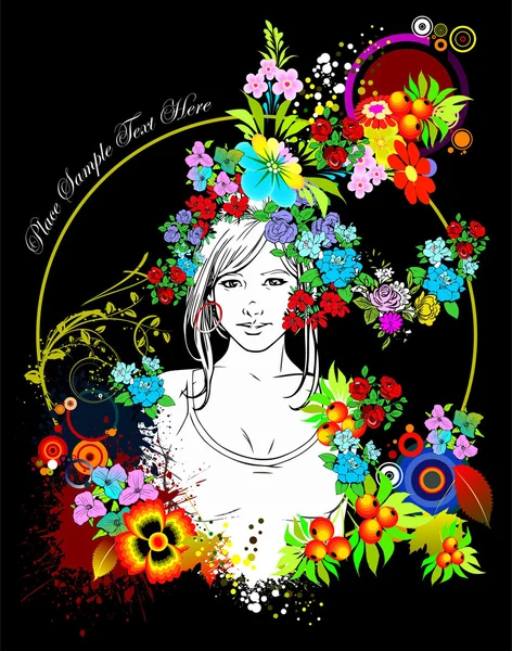 Silhouette donna di colore floreale. Vettore — Vettoriale Stock