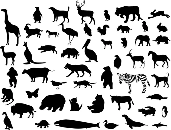Colección de siluetas de animales. Vector — Archivo Imágenes Vectoriales