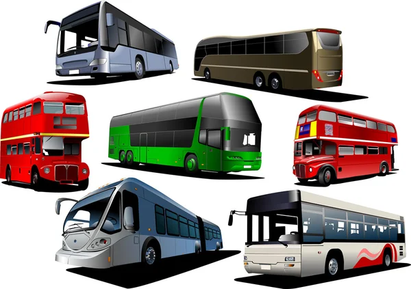 Seven types of bus. Vector illustration — Stock Vector