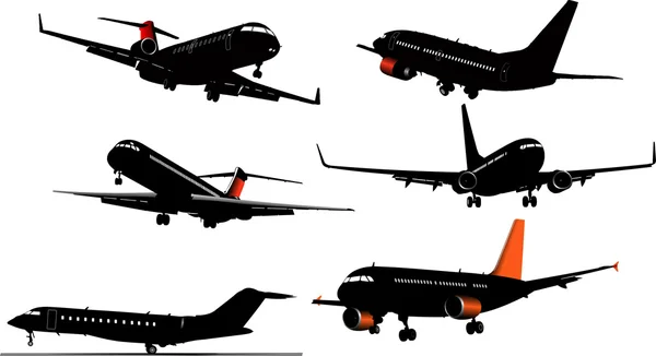 Six Airplane silhouettes . Vector illust — Stock Vector