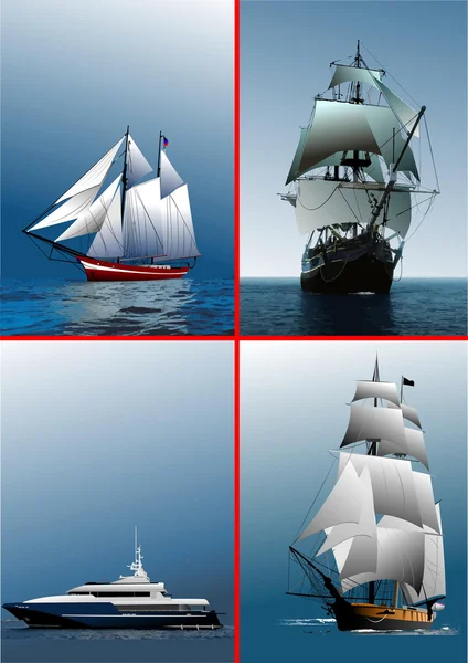 Dört eski yelkenli gemi. vektör illustr — Stok Vektör