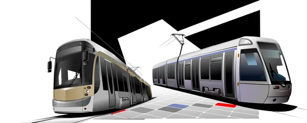 City transport. Two Trams. Vector illust — Stock Vector